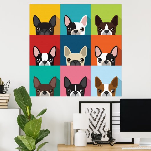 Farbenfrohe Boston Terriers Poster (Heimbüro)