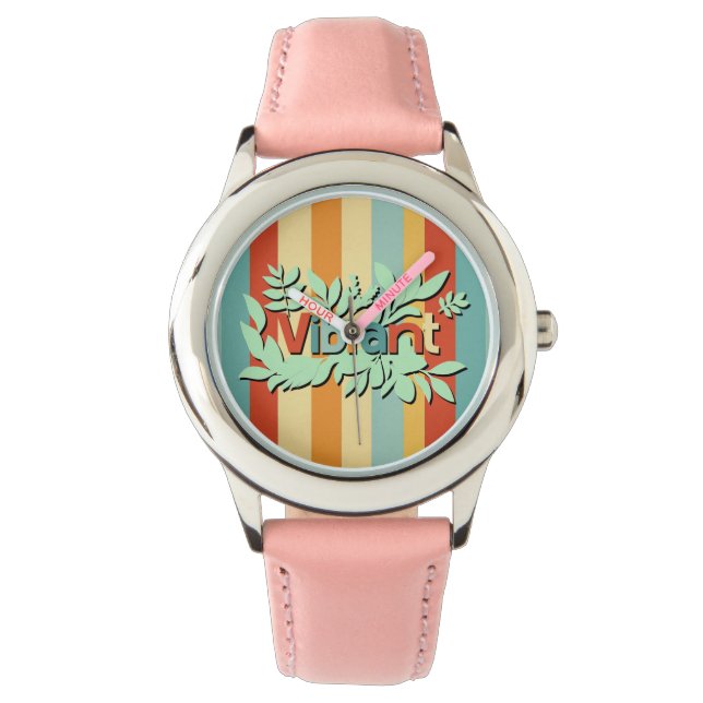 Farbenfrohe botanisch lebendige Textgestaltung Armbanduhr (Vorderseite)