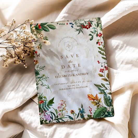 Farbenfrohe Botanische Berry Wedding Save The Date