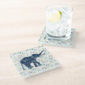 Farbenfrohe botanische Blätter Elephant Illustrati Glasuntersetzer (Schrägansicht)