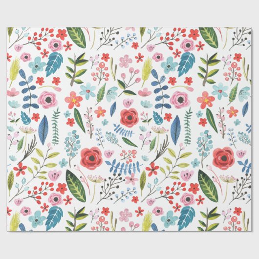 Farbenfrohe Botanische Blätter und Blume Muster Geschenkpapier (Flach)