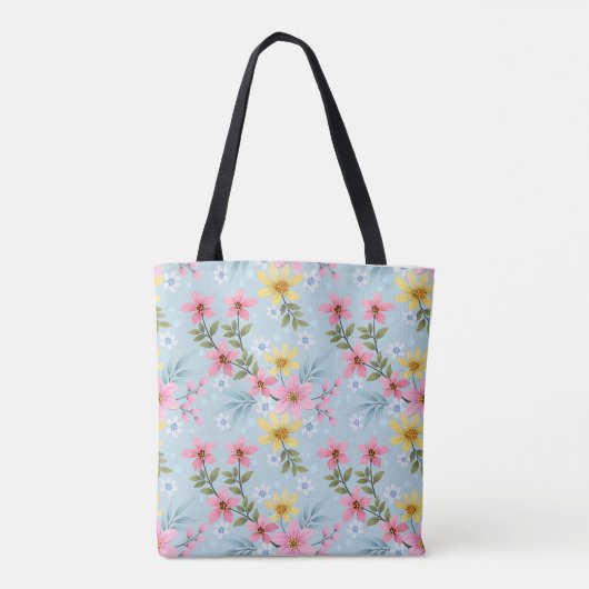 Farbenfrohe botanische Frühlingsblumen-Tragetasche Tasche (Rückseite)