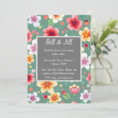 Farbenfrohe botanische Hochzeit mit grünem Hinterg Einladung (Stehend Vorderseite)