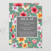 Farbenfrohe botanische Hochzeit mit grünem Hinterg Einladung (Vorne/Hinten)