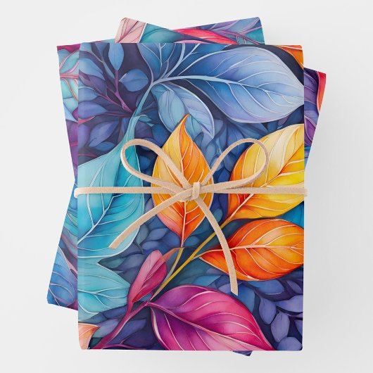 Farbenfrohe Botanische Kunstbekleidung Geschenkpapier Set