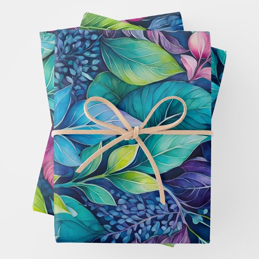 Farbenfrohe Botanische Kunstbekleidung Geschenkpapier Set