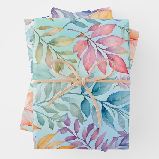 Farbenfrohe Botanische Kunstbekleidung Geschenkpapier Set