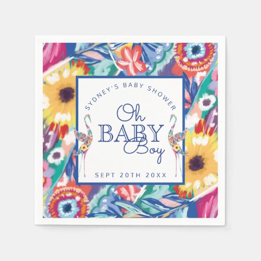 Farbenfrohe Botanische Storch Babydusche Serviette (Vorderseite)