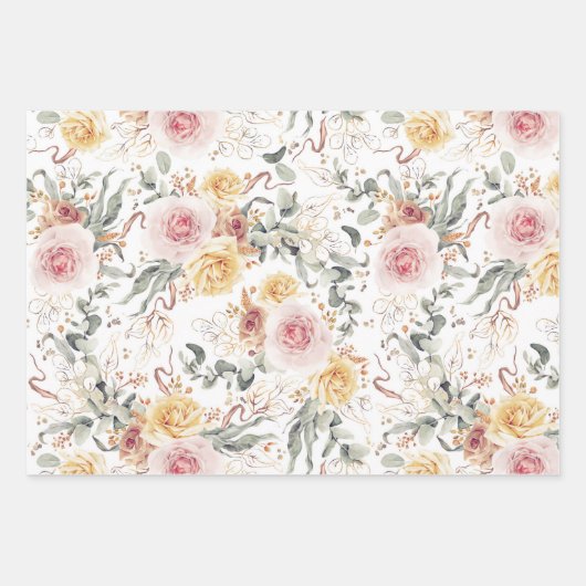 Farbenfrohe botanische Wasserfarbenmuster Geschenkpapier Set (Vorderseite 3)