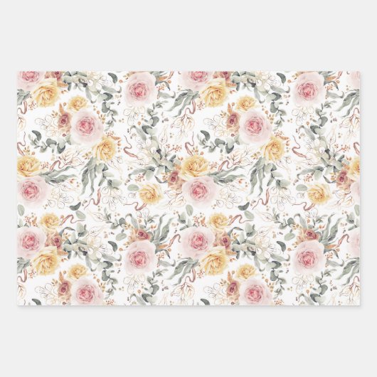 Farbenfrohe botanische Wasserfarbenmuster Geschenkpapier Set (Vorderseite 2)