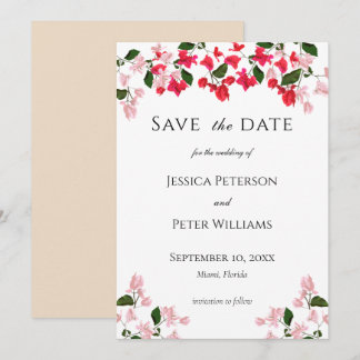 Farbenfrohe Bougainvillea Save the Date Karte