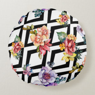 Farbenfrohe Bouquet-Blume. Floral botanisch Rundes Kissen