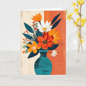 Farbenfrohe Bouquet in einer blauen Vase zum Gebur Karte (Gelbe Blume)