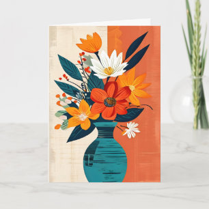 Farbenfrohe Bouquet in einer blauen Vase zum Gebur Karte