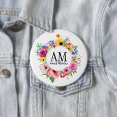 Farbenfrohe Bouquet mit individueller Floral Monog Button (Beispiel)