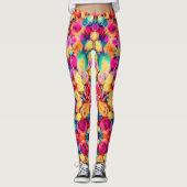 Farbenfrohe Bouquet Rose Leggings (Vorderseite)