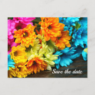 Farbenfrohe Bouquet Save the Date Postkarte