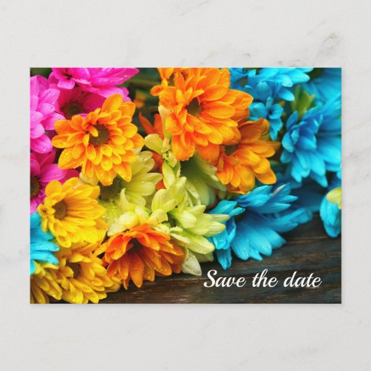 Farbenfrohe Bouquet Save the Date Postkarte (Vorderseite)