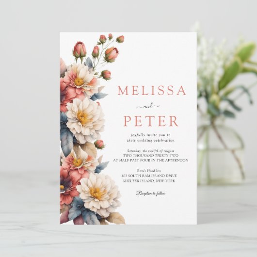 Farbenfrohe Bouquet von Blume zum Hochzeitsfeiern Einladung (Stehend Vorderseite)