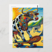 Farbenfrohe Bovine Skateboard Postkarte (Vorne/Hinten)