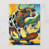 Farbenfrohe Bovine Skateboard Postkarte (Vorderseite)