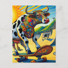 Farbenfrohe Bovine Skateboard Postkarte