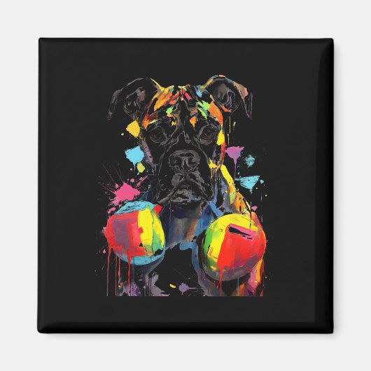 Farbenfrohe Boxer Hunde mit Boxhandschuhen Männer  Magnet (Vorne)