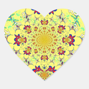 Farbenfrohe braune Damaskus Design Art Print Herz-Aufkleber