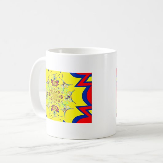 Farbenfrohe braune Damaskus Design Art Print Kaffeetasse (Vorderseite Links)