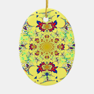 Farbenfrohe braune Damaskus Design Art Print Keramik Ornament