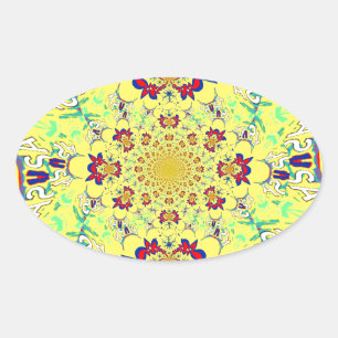 Farbenfrohe braune Damaskus Design Art Print Ovaler Aufkleber