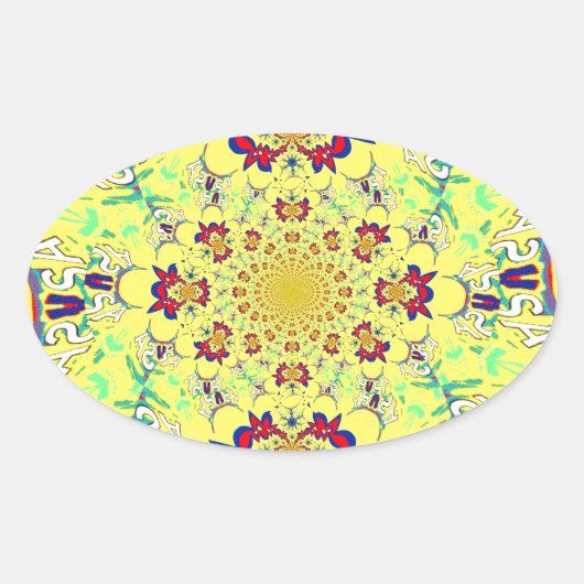 Farbenfrohe braune Damaskus Design Art Print Ovaler Aufkleber (Vorderseite)