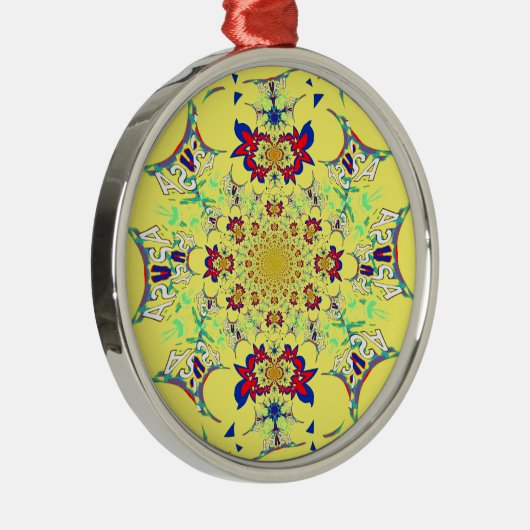 Farbenfrohe braune Damaskus Design Art Print Silbernes Ornament (Rechts)