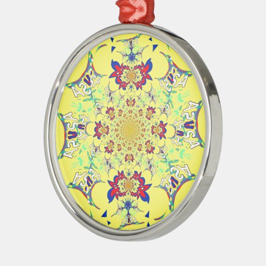 Farbenfrohe braune Damaskus Design Art Print Silbernes Ornament (Links)