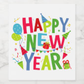 Farbenfrohe Briefe glücklich Neues Jahr Weinetikett (Einzelnes Label)