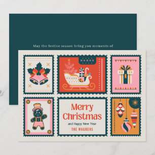 Farbenfrohe Briefmarke Frohe Weihnachtsgrüße Feiertagskarte
