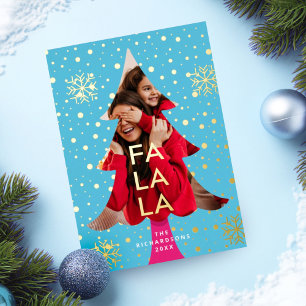 Farbenfrohe Bright Neon Fa La Christmas Foto Blau Folieneinladung