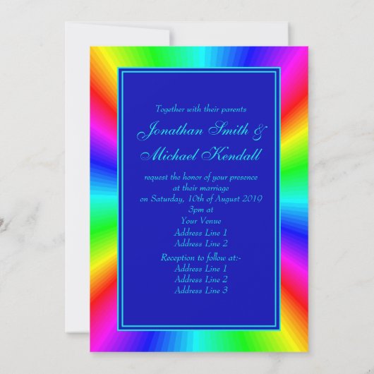 Farbenfrohe Bright-Rainbow-Hochzeit Einladung (Rückseite)
