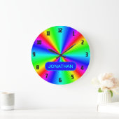 Farbenfrohe Bright Rainbow Personalisiert Große Wanduhr (Zuhause)