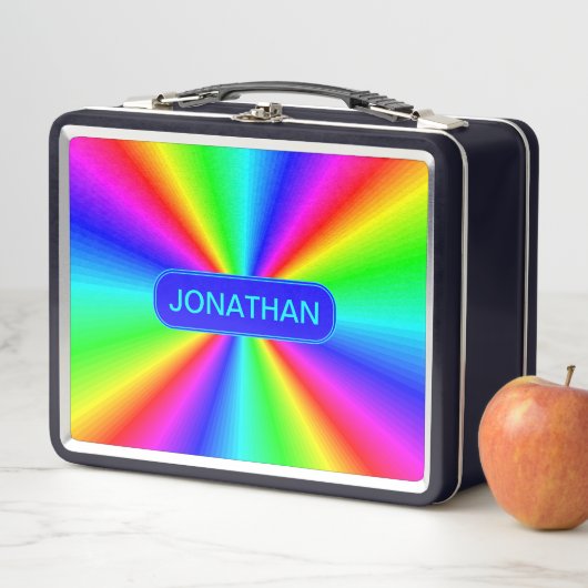 Farbenfrohe Bright Rainbow Personalisiert Metall Lunch Box (Beispiel)