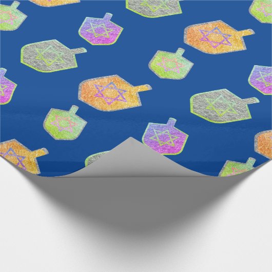 Farbenfrohe Bright Spinning Star Dreidels Hanukkah Geschenkpapier (Ecke)