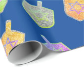 Farbenfrohe Bright Spinning Star Dreidels Hanukkah Geschenkpapier (Rolleneckpunkt)