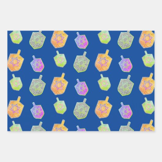 Farbenfrohe Bright Spinning Star Dreidels Hanukkah Geschenkpapier Set (Vorderseite 2)