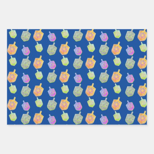 Farbenfrohe Bright Spinning Star Dreidels Hanukkah Geschenkpapier Set (Vorderseite 3)