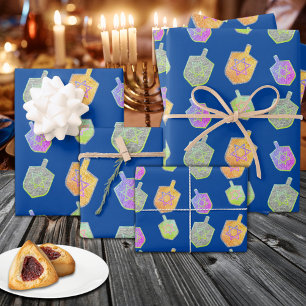 Farbenfrohe Bright Spinning Star Dreidels Hanukkah Geschenkpapier Set