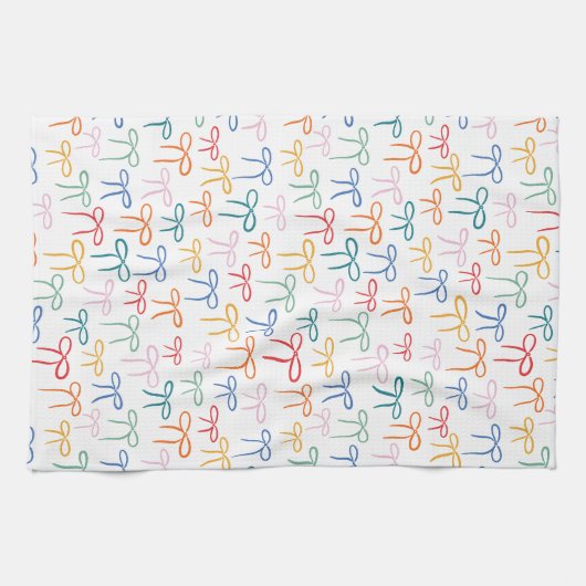 Farbenfrohe Brights Einfaches Bow Doodle Muster Geschirrtuch (Horizontal)