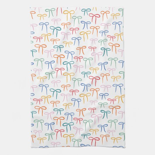 Farbenfrohe Brights Einfaches Bow Doodle Muster Geschirrtuch (Vertikal)