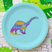Farbenfrohe Brontosaurus Psychedelic Dinosaurier A Pappteller