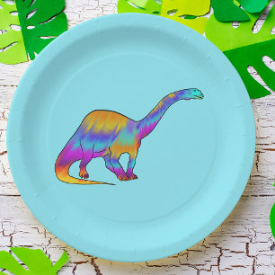 Farbenfrohe Brontosaurus Psychedelic Dinosaurier A Pappteller