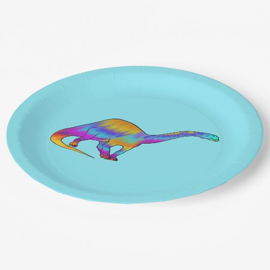 Farbenfrohe Brontosaurus Psychedelic Dinosaurier A Pappteller (Schrägansicht)